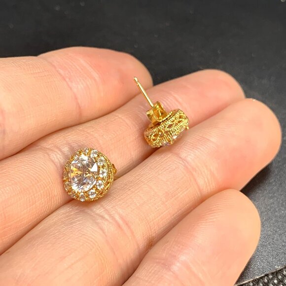 VTG Gold Over Sterling Silver 925 Cubic Zirconia Stud Earrings Size 0.5'' Length - Picture 4 of 11